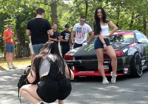 Girls Taking Photos at the Racing Event Candids