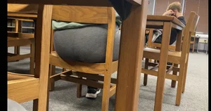 College babe with a nice ass in leggings and sweats at the library