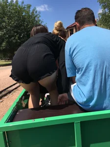 Blonde bending over in black shorts with vtl