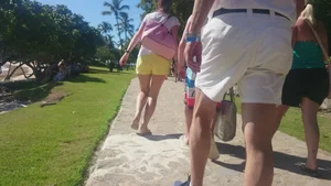 Milf in yellow shorts with vpl and a wedgie