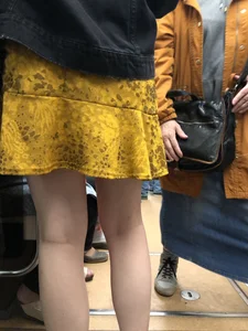Girl in a Dress and a Jacket with Pale Skinny Legs Hot Subway Train Creepshot