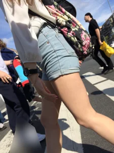 Sexy Girl in Denim Shorts With Awesome Legs on the Crosswalk Huge Creepshots Collection