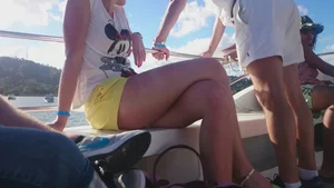 Milf in yellow shorts with vpl and a wedgie