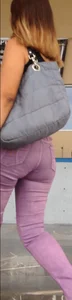 Black babe with a nice ass in tight jeans and vpl