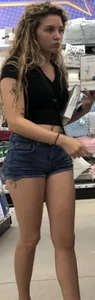 Tight petite Blonde in jean shorts