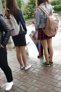 Cute Teens in Skirts and Pantyhose Street Candid