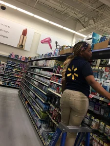 Ebony Walmart employee in tight jeans with a big booty