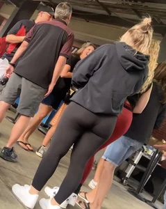Curly Blonde Hair College Girl in Tight Red Leggings (OC)