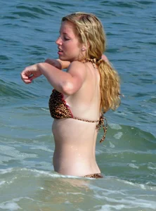 Cheetah print bikini blonde at the beach with nice body
