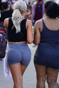 Big booty blonde babe in tight grey spandex shorts with vtl