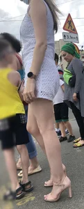 Tall Milf on High Heels in a Short Dress on the Crosswalk - Perfect Legs Creepshots