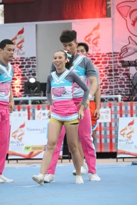 Bunch of athletic Thai cheerleaders at a competition