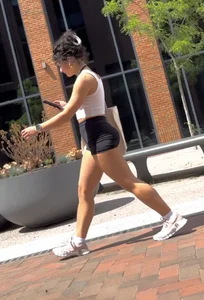 Curly Campus Brunette with amazing Bubble Butt in Tight Shorts (oc)