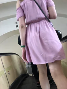 Girl in Sandals and Pink Dress with Hot Skinny Legs Subway Creepshots