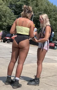 Festival Teens 2: Fit blonde in fishnets, juicy ass with purple pigtails, sexy light skin in sheer pants and black thong