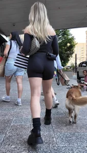 Blonde walking her dog