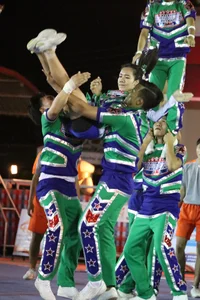 Bunch of athletic Thai cheerleaders at a competition