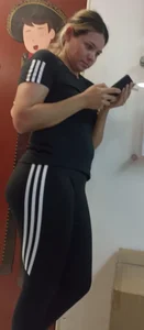 Beautiful blonde girl with amazing big ass in black adidas leggings, with a small camel toe [OC]