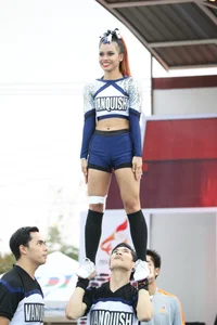 Bunch of athletic Thai cheerleaders at a competition