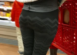 Target blonde milf shopping in patterned leggings with a nice booty