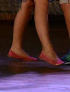 Skinny Legs of a Teen Girl Closeup, Feet in Pink Flats