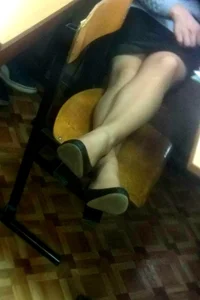 Crossed Legs in Skirt Classroom Candid