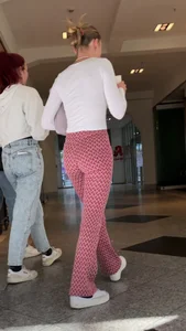 Hot university student in tight red leggings