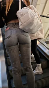German girl caught me  jeans ass gap + Faceshot