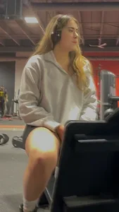 Tall Gym Blonde In Black Shorts (Bends Over)
