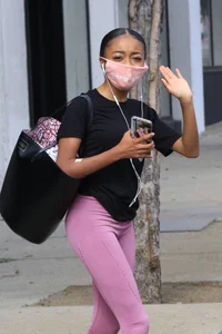 Skai Jackson in pink leggings at the DWTS studio in Los Angeles