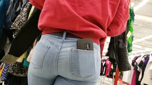 Phat ass brunette babe in thrift shop **CLOSE UP**