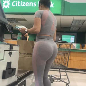 Juicy Booty Latina in Tight Grey Leggings (VTL, See Thru, Faceshot)