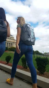 Two girls with nice asses walking in tight jeans