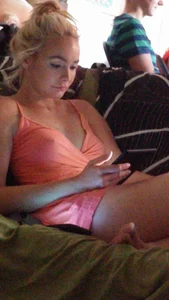 Blonde Milf Lying on the Couch in a Dress Creepshot