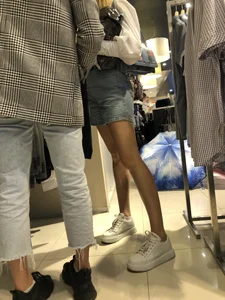 Hot Candid Booty And Legs in a Denim Skirt Store Creepshots