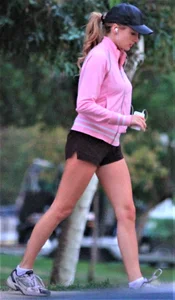 Beautiful skinny girl out for a walk in little shorts