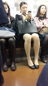 Candid Asian Girl in a Skirt With Pale Legs Subway Train Creepshot