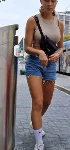 A Busty Girl in Denim Mini Shorts Street Sneaky Photos