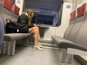 Girl With Hot Crossed Legs in Sneakers Public Train Creepshot