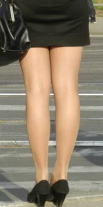 Sexy Creepshot of a Girl with Hot Legs Standing in Pantyhose