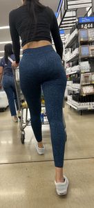 Slim latina in blue leggings squatting and shopping (oc)
