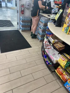 Sexy brunette in short shorts