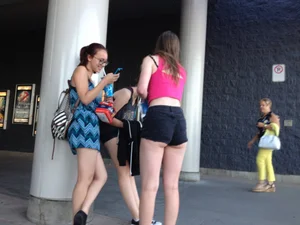 Group of Sexy Young Candid Girls Wearing Shorts And a Dress Street Creepshot