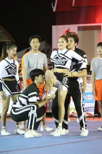 Bunch of athletic Thai cheerleaders at a competition