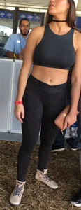 Girl With Large Boobs in a Top and Yoga Pants Sexy Candid Pic