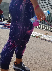 Girl in purple patterned leggings with a nice booty and vpl