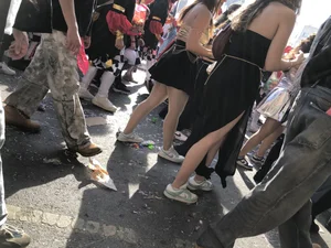 Carnival girls wearing pantyhose, spandex shorts, stockings, skirts and other outfits