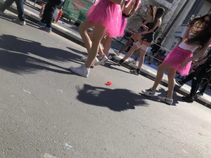 Carnival girls wearing pantyhose, spandex shorts, stockings, skirts and other outfits