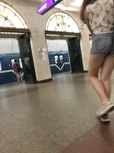 Cute And Slightly Awkward Tall Teen Girl in a Top and Denim Shorts Subway Train Candid Photos