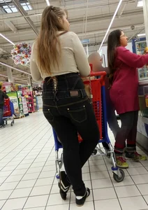 French cute teen out in tight jeans